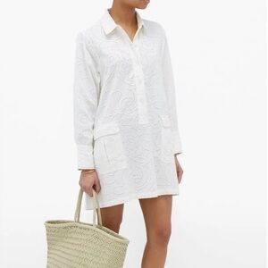 Solid and Striped Eyelet-Embroidered Cotton Shirt Dress